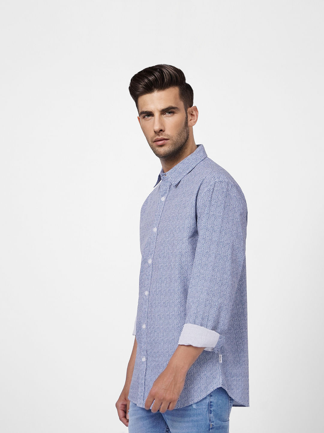 Blue Printed Full Sleeves Shirt