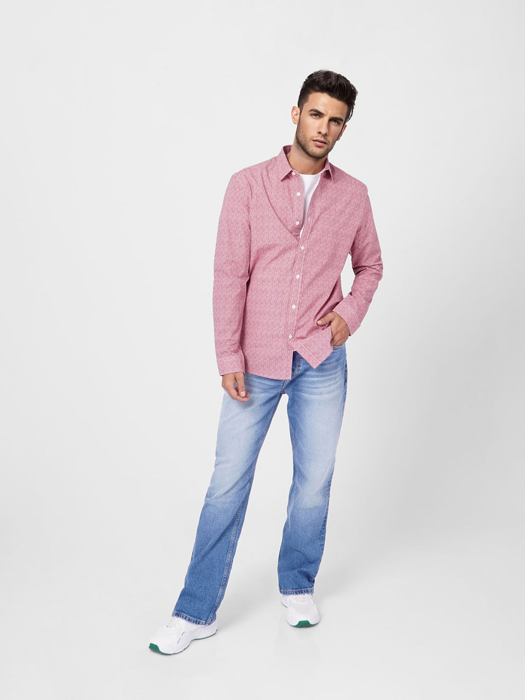 Red Printed Full Sleeves Shirt - S