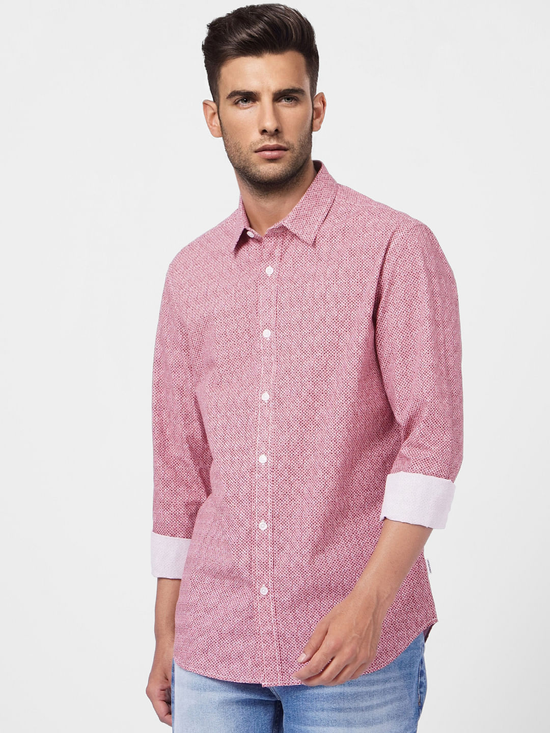 Red Printed Full Sleeves Shirt