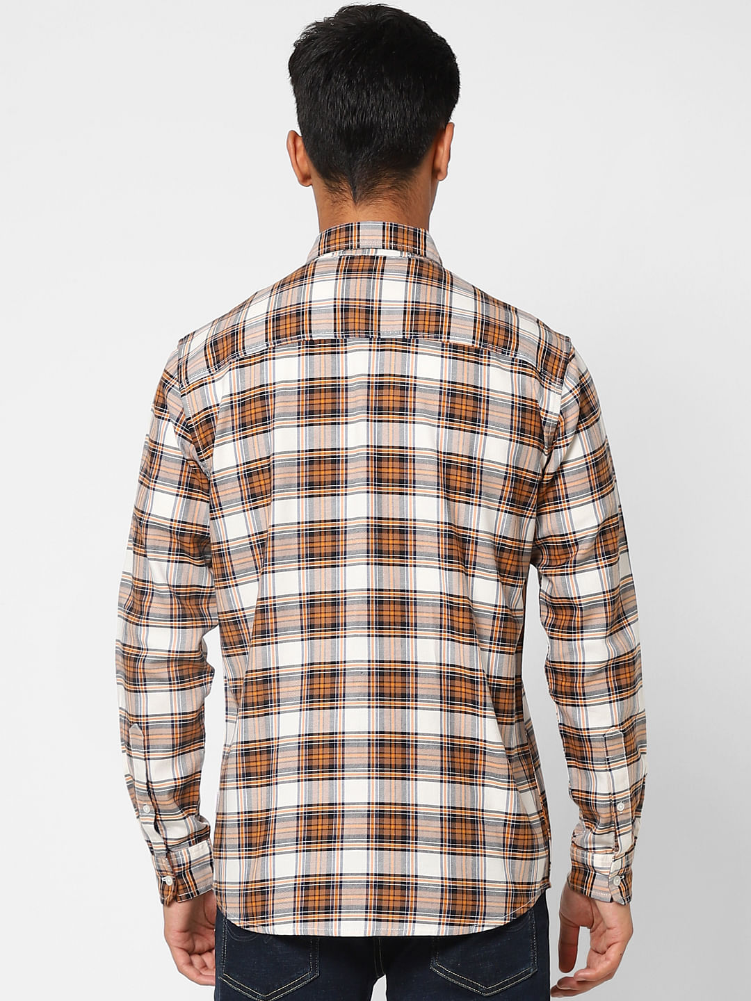 Brown Check Print Full Sleeves Shirt