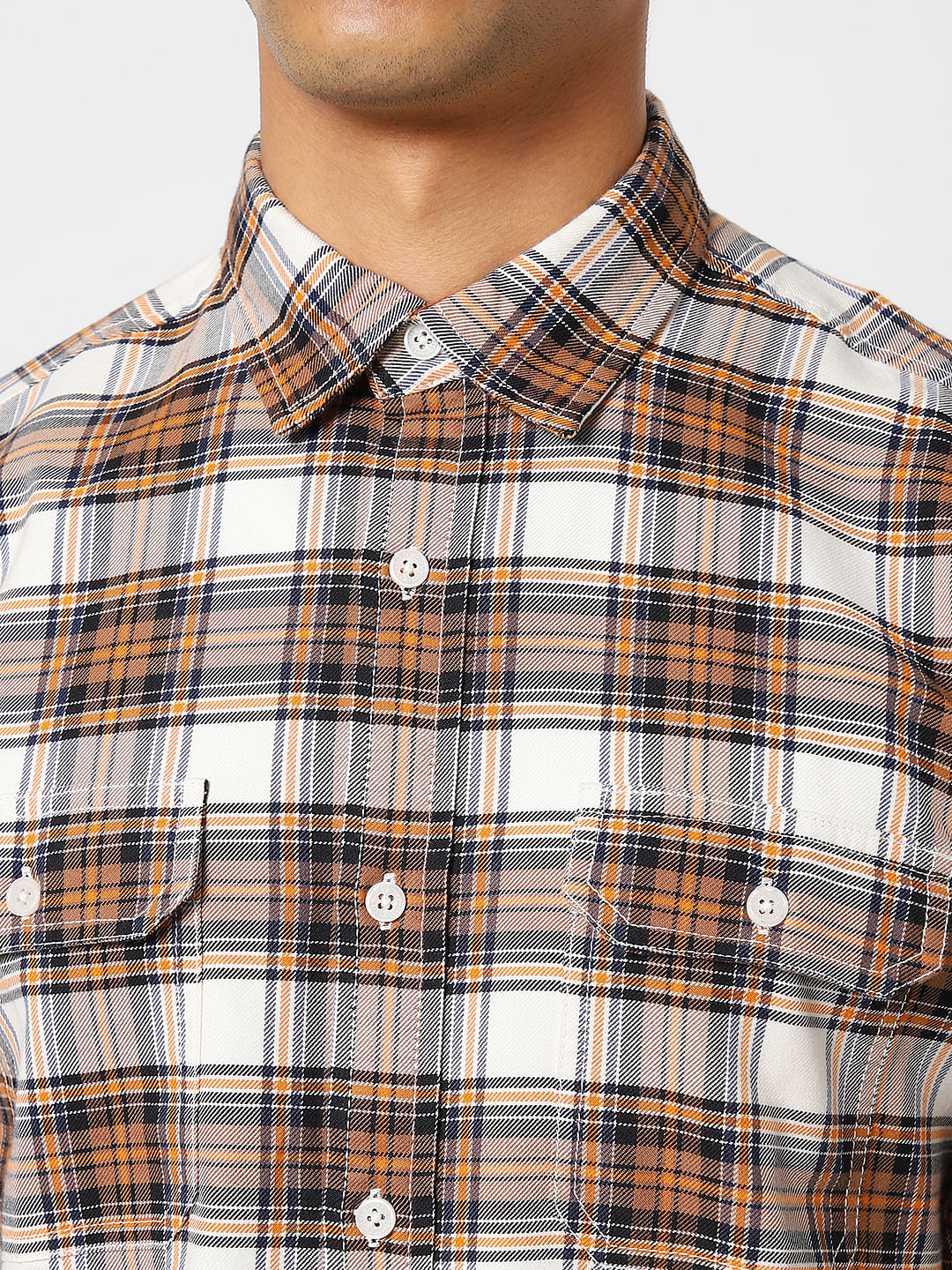 Brown Check Print Full Sleeves Shirt