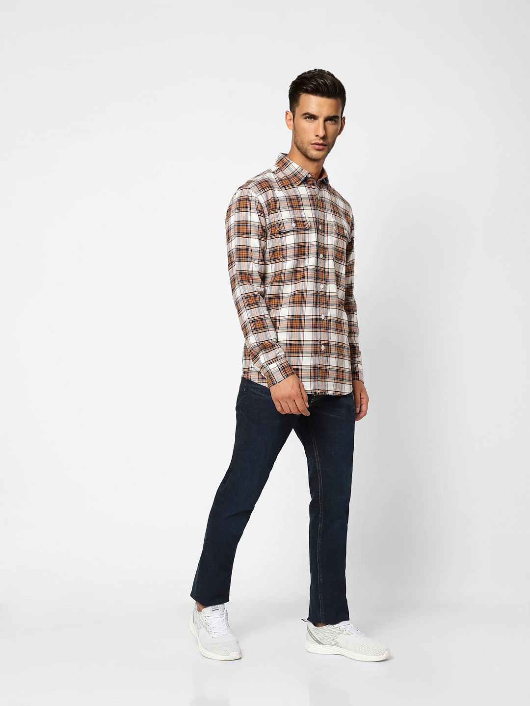 Brown Check Print Full Sleeves Shirt