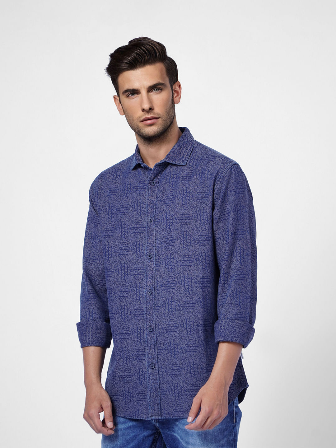 Blue Printed Full Sleeves Shirt