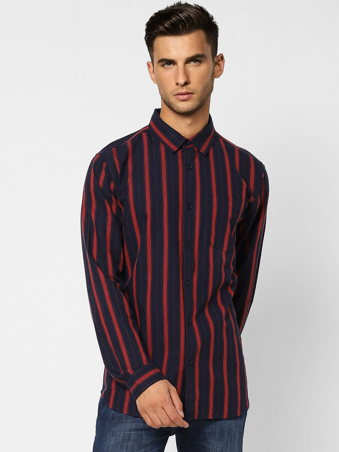 Dark Blue Striped Full Sleeves Shirt