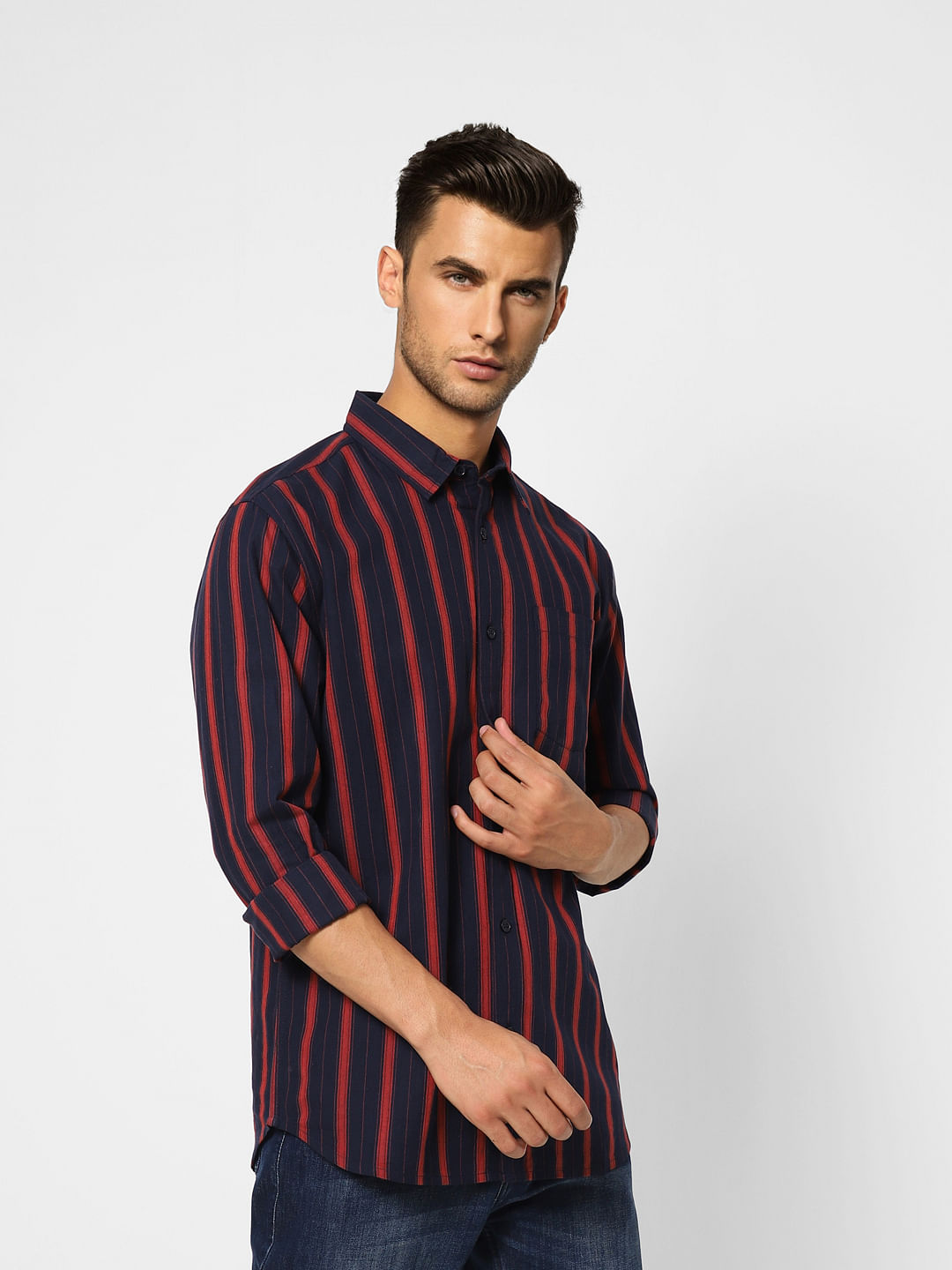 Dark Blue Striped Full Sleeves Shirt
