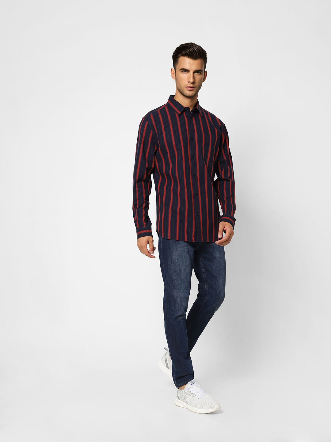 Dark Blue Striped Full Sleeves Shirt