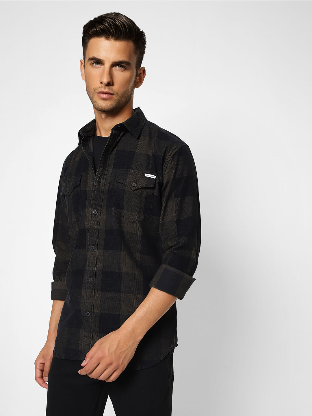 Dark Green Check Full Sleeves Shirt - S