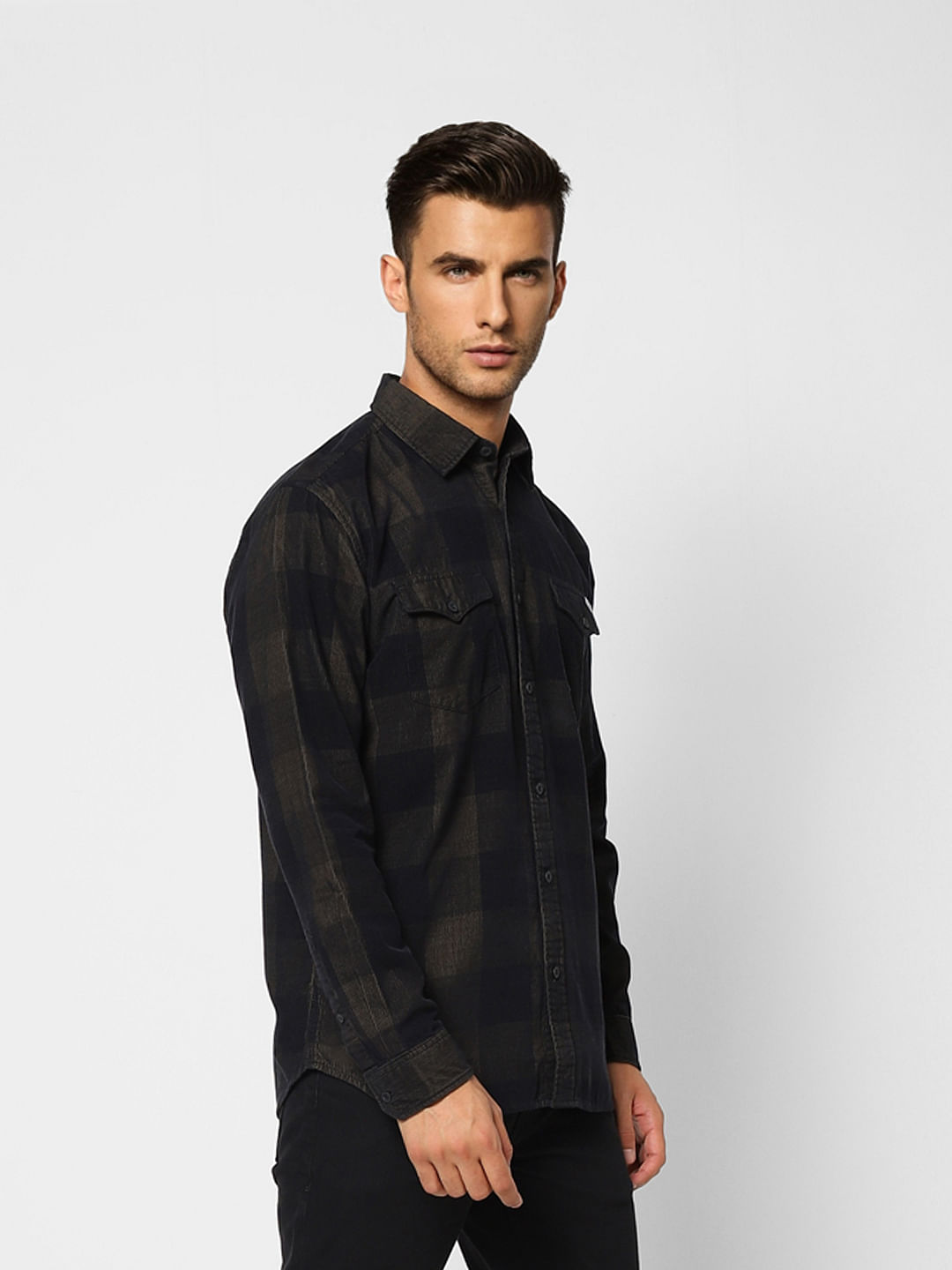 Dark Green Check Full Sleeves Shirt