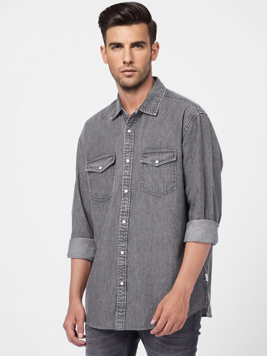 Black Washed Denim Full Sleeves Shirt