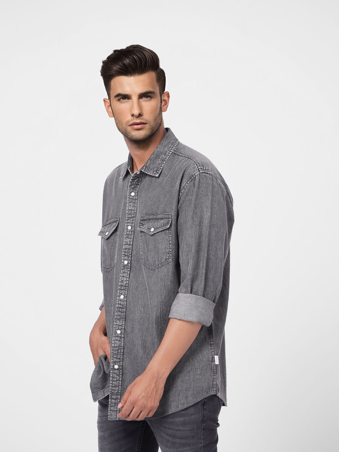 Black Washed Denim Full Sleeves Shirt