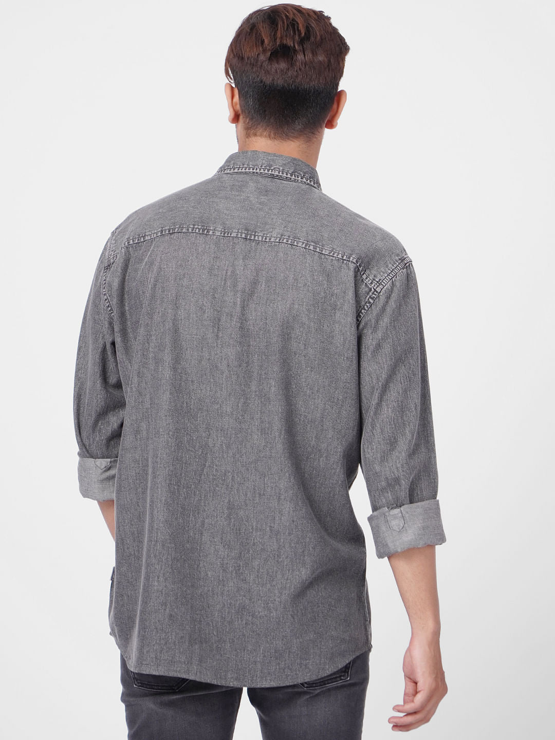 Black Washed Denim Full Sleeves Shirt