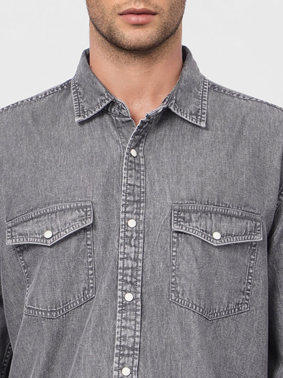 Black Washed Denim Full Sleeves Shirt