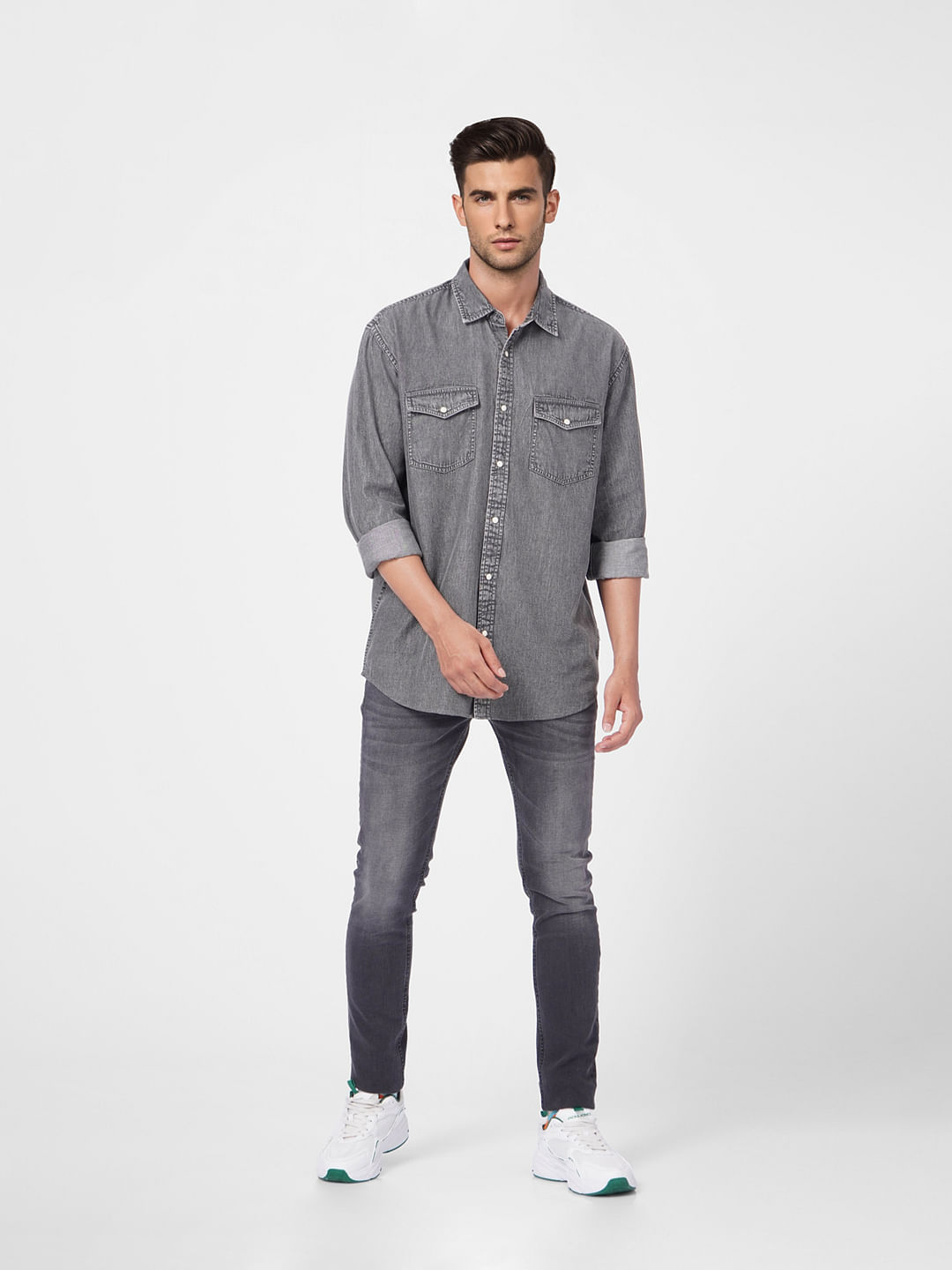 Black Washed Denim Full Sleeves Shirt