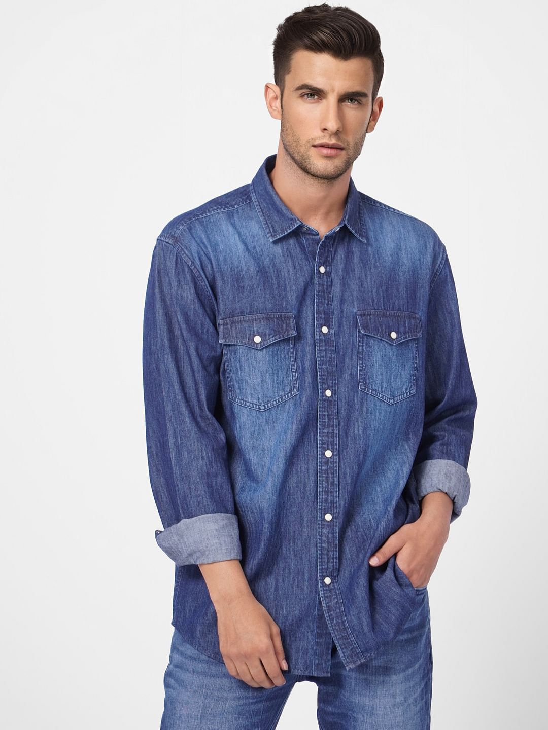 Blue Washed Denim Full Sleeves Shirt