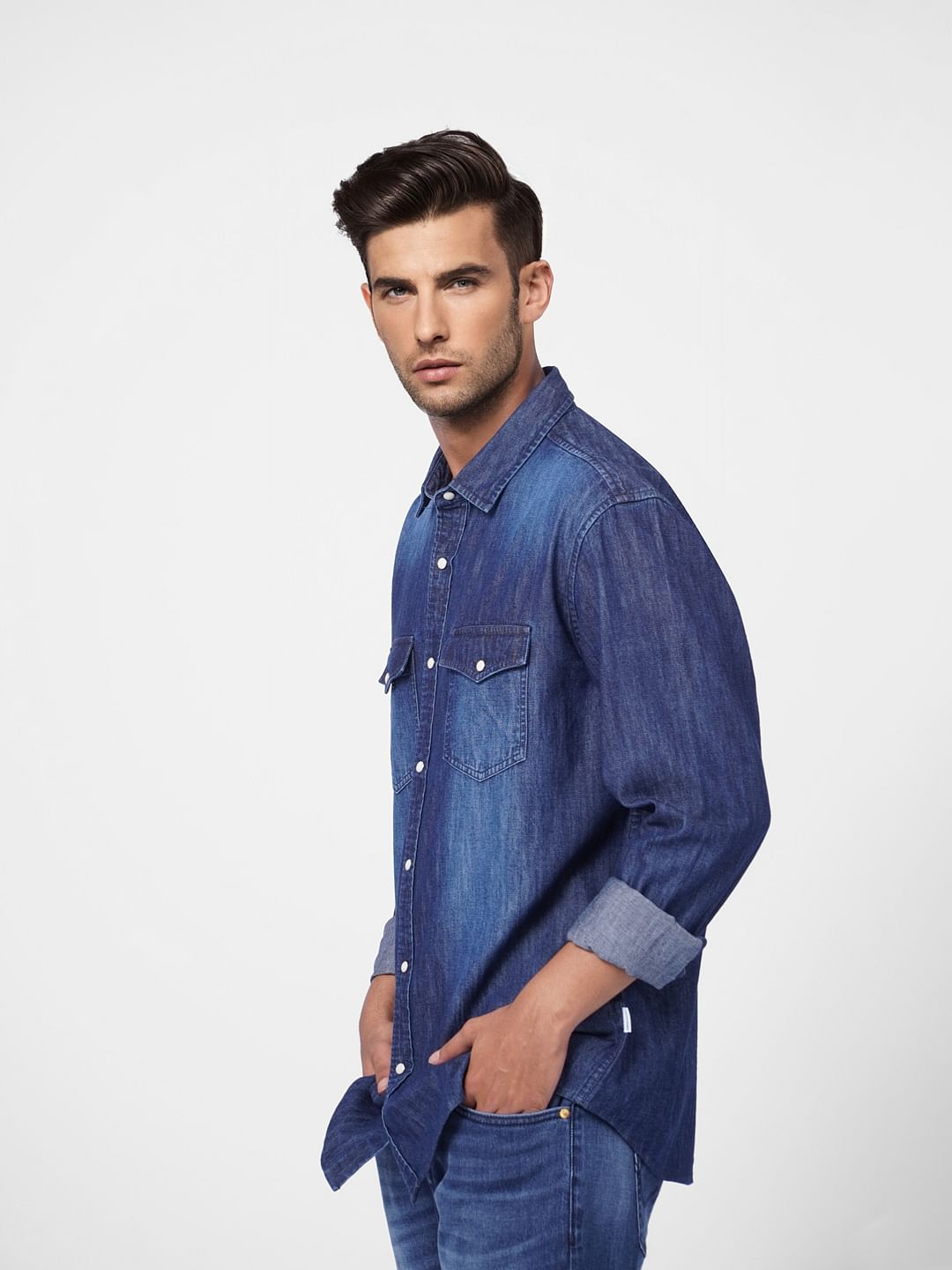 Blue Washed Denim Full Sleeves Shirt