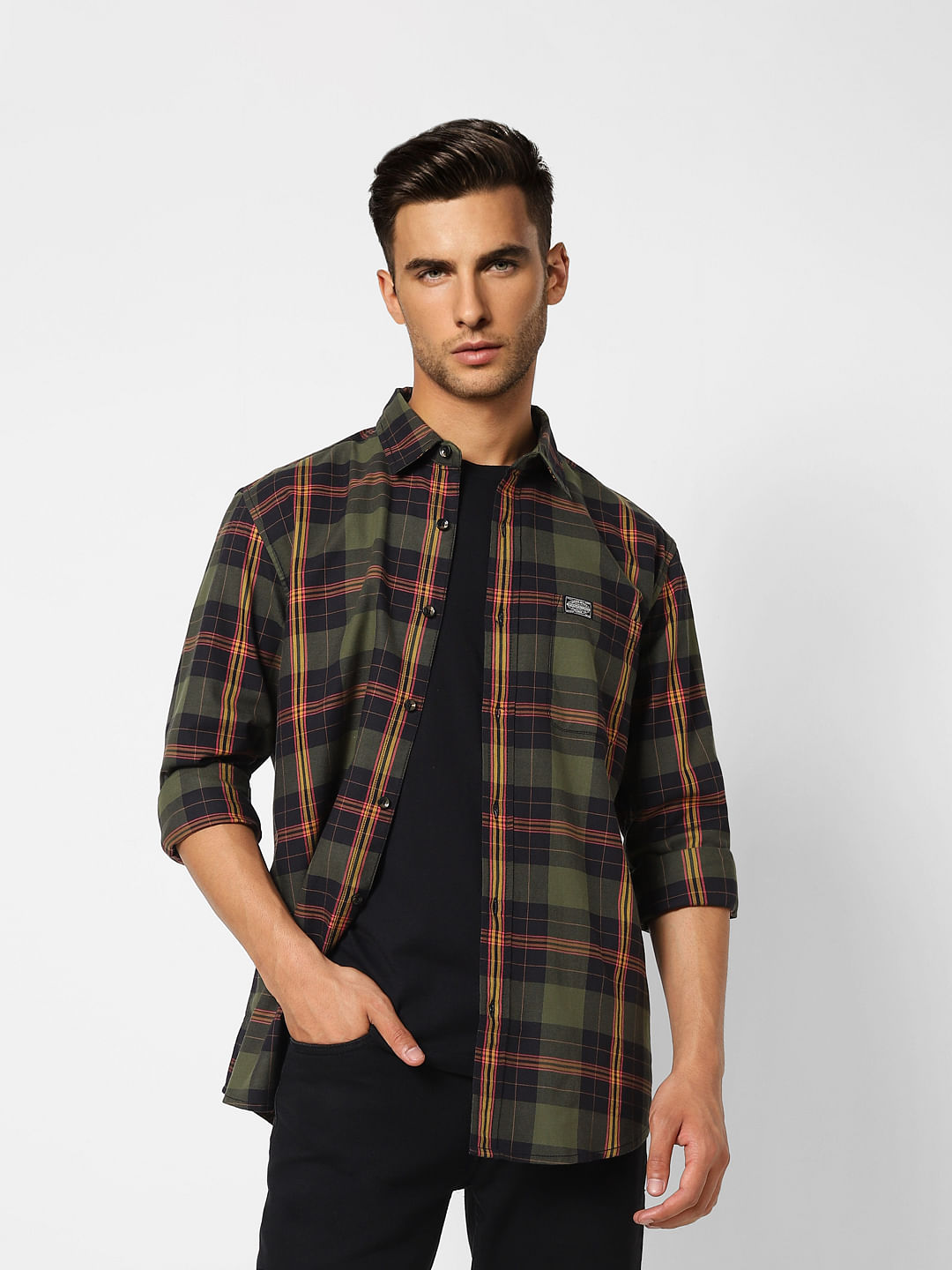 Green Check Full Sleeves Shirt - S