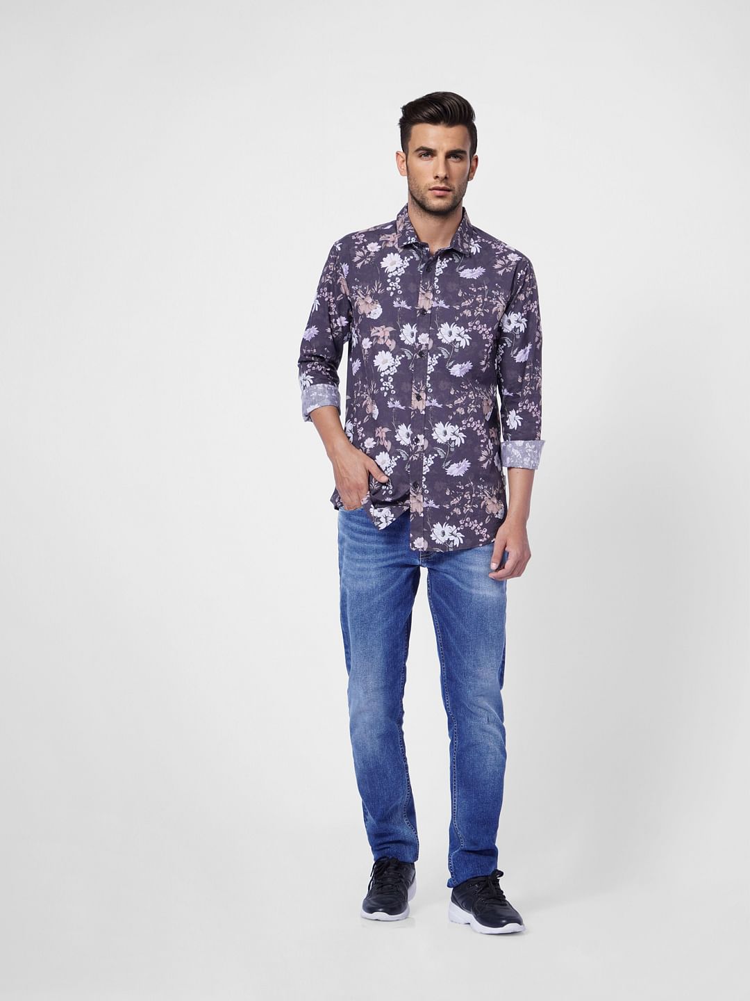 Purple Floral Full Sleeves Shirt