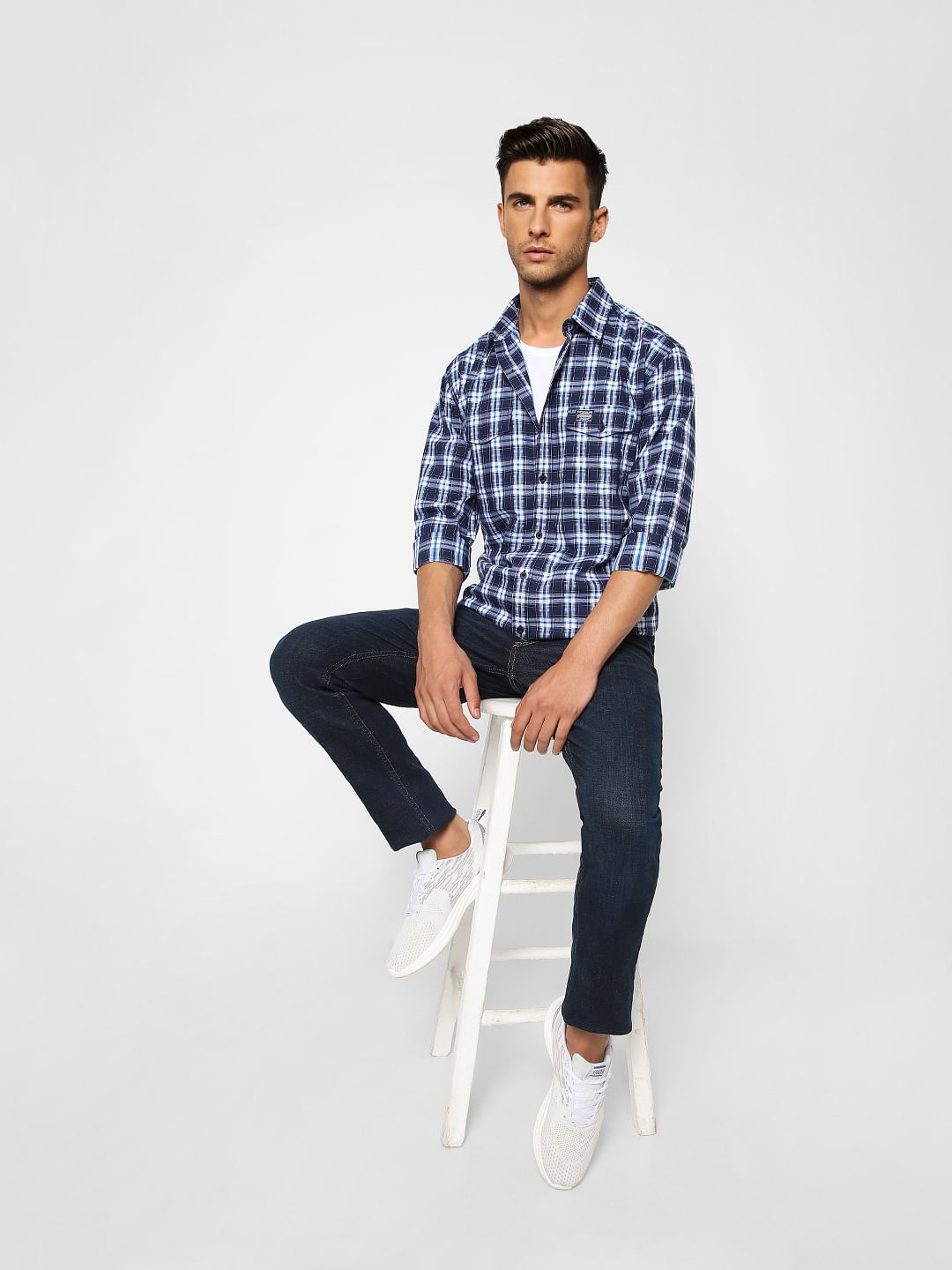 Blue Check Full Sleeves Shirt - S