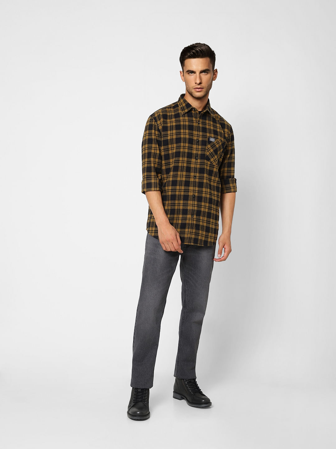 Yellow Check Full Sleeves Shirt