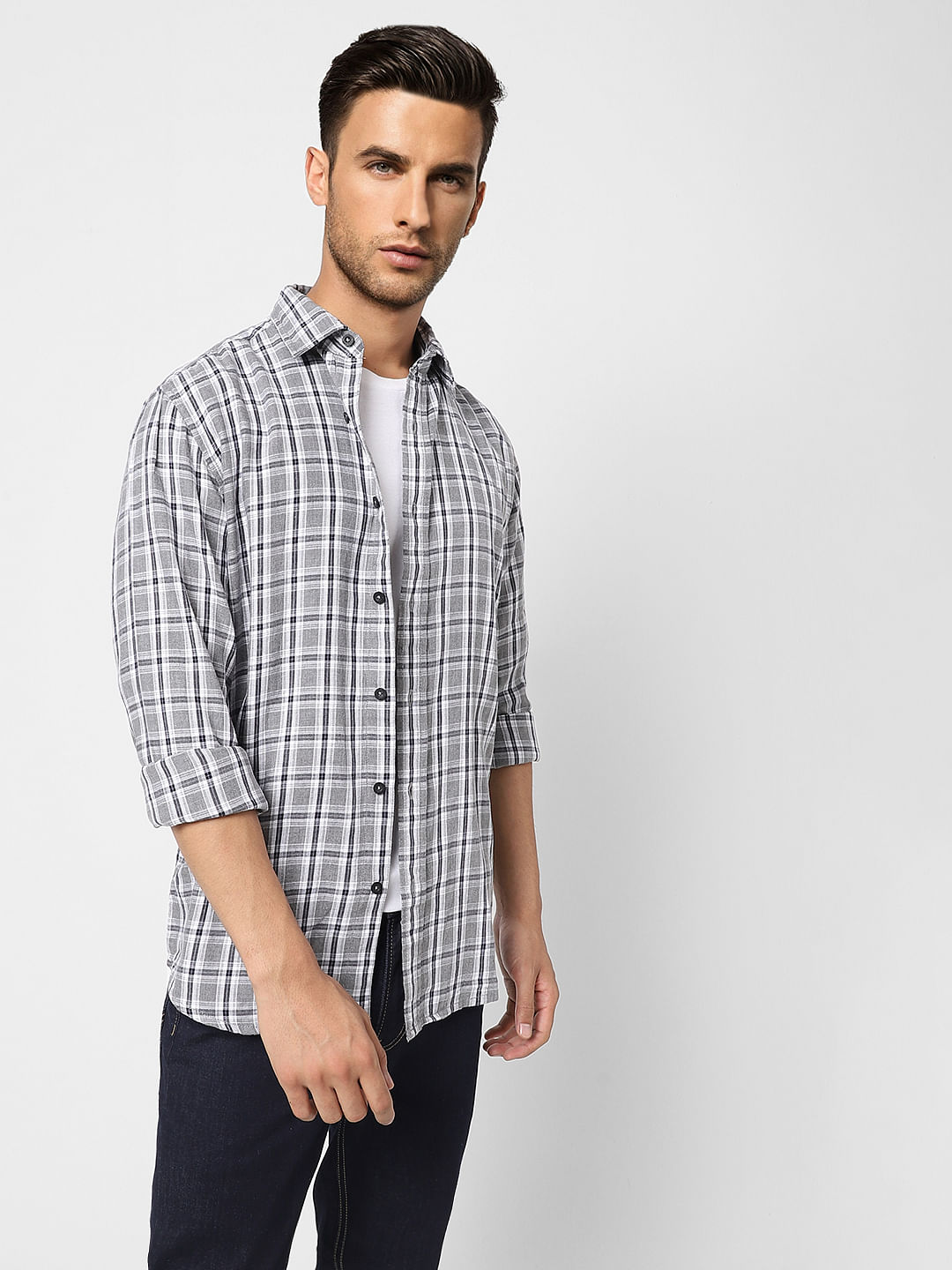 White Check Full Sleeves Shirt - S