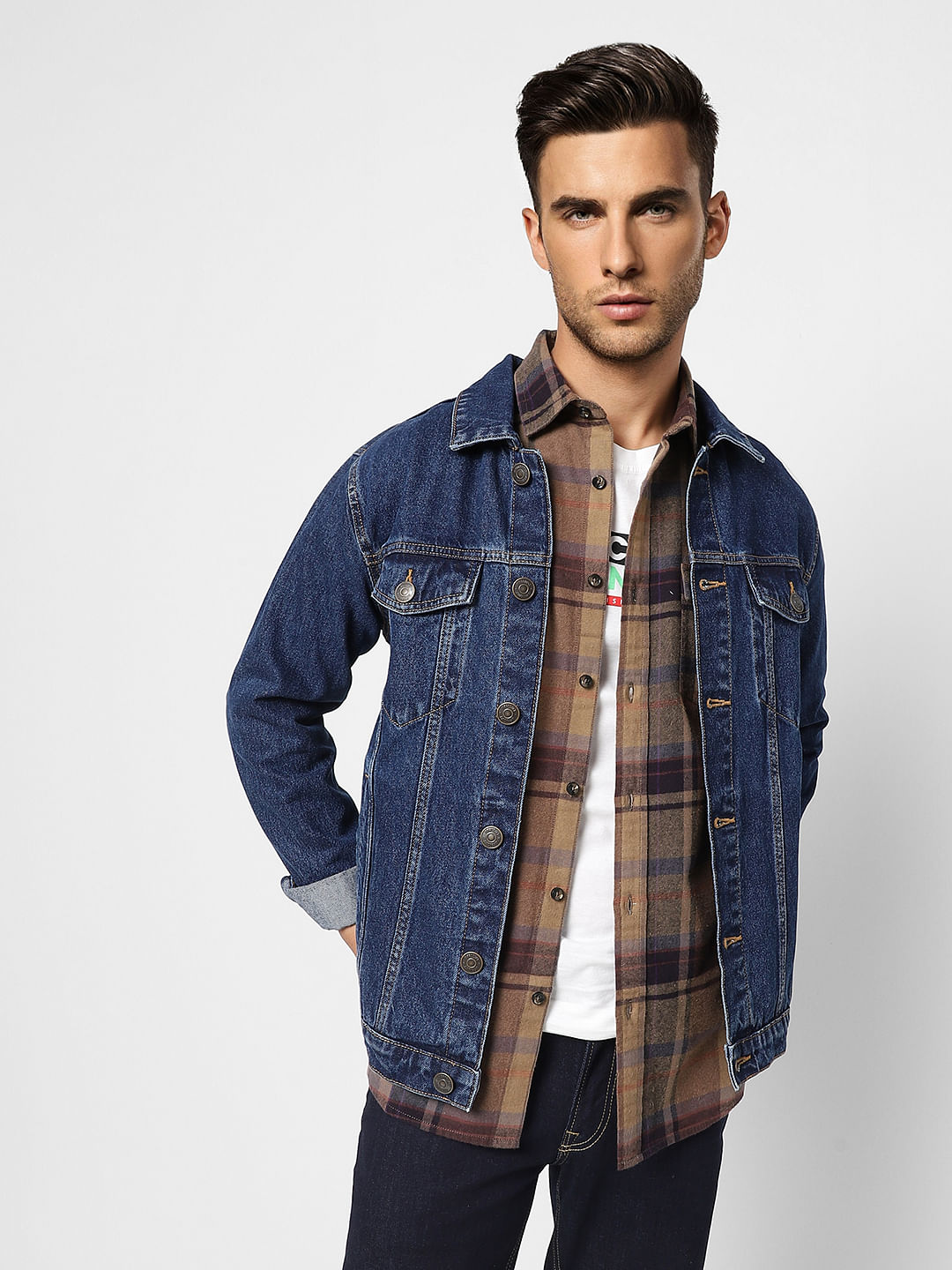 Brown Check Full Sleeves Shirt - S