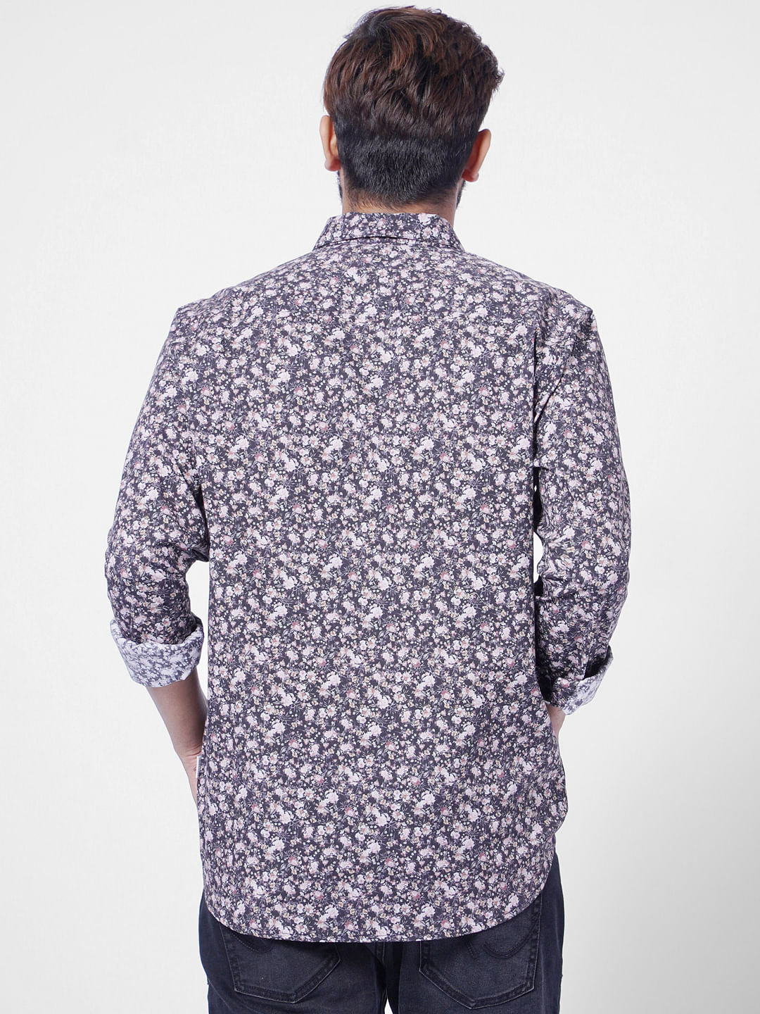 Grey Floral Full Sleeves Shirt