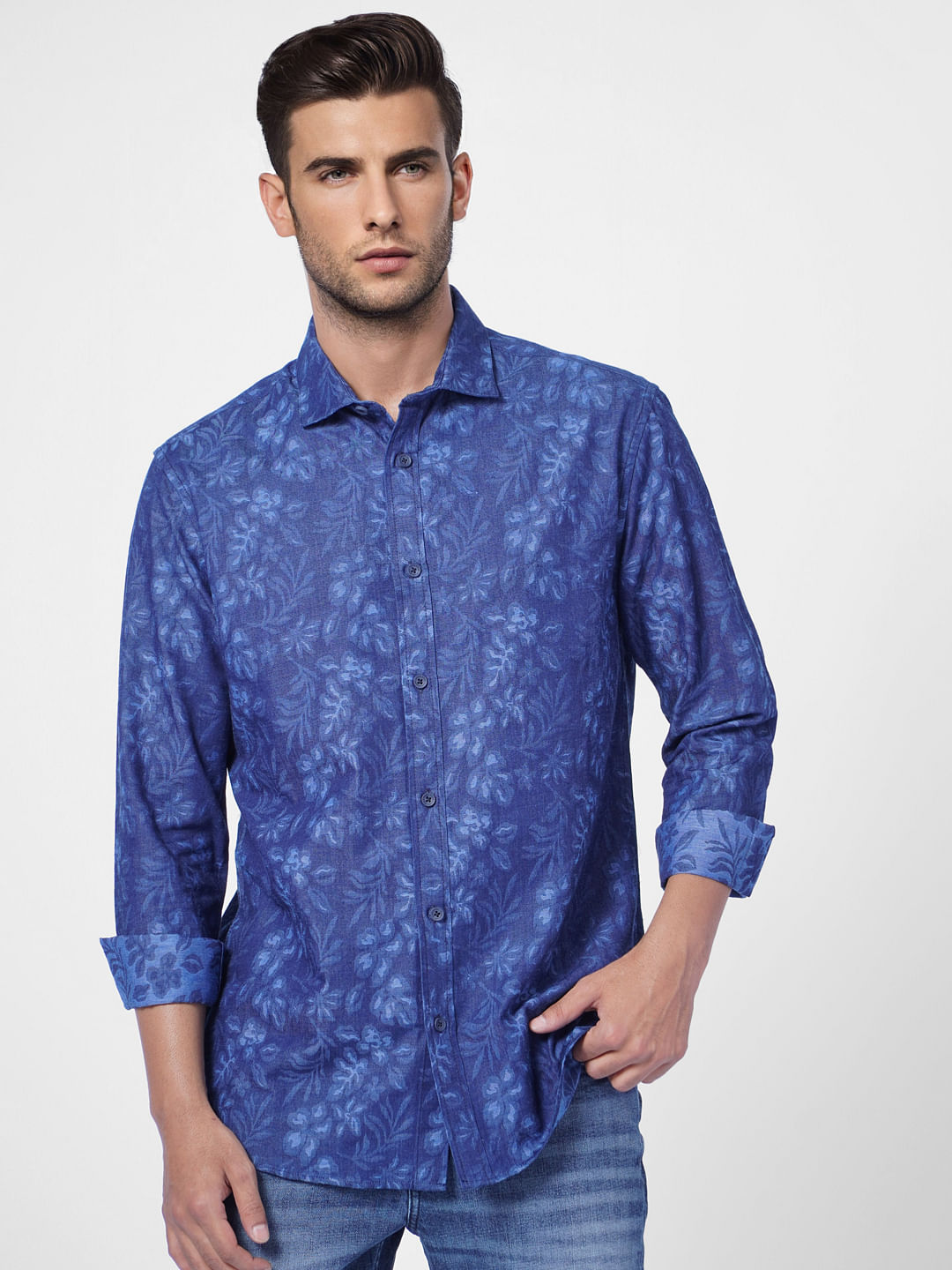 Blue Floral Print Full Sleeves Shirt
