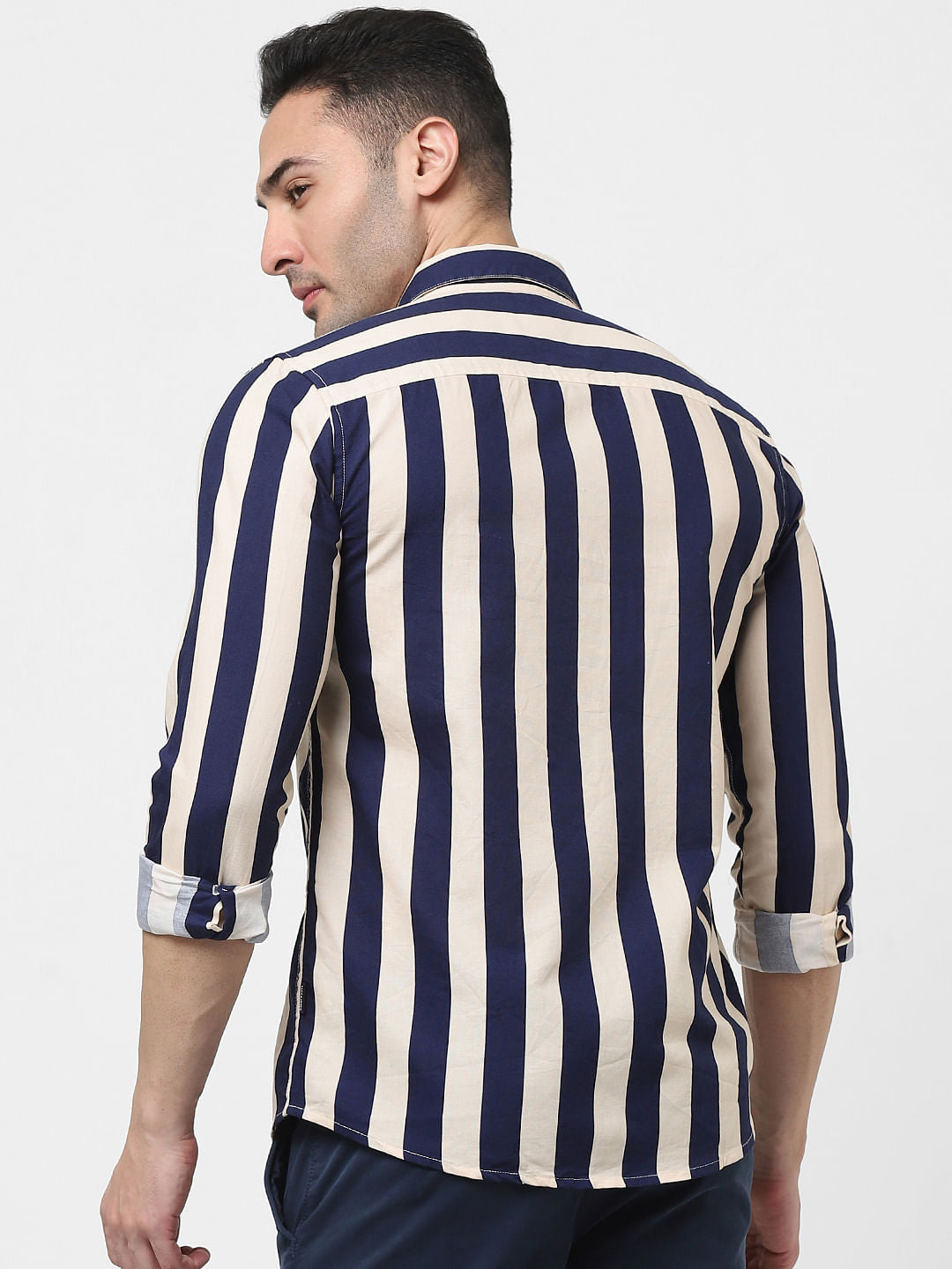 Cream Striped Full Sleeves Shirt
