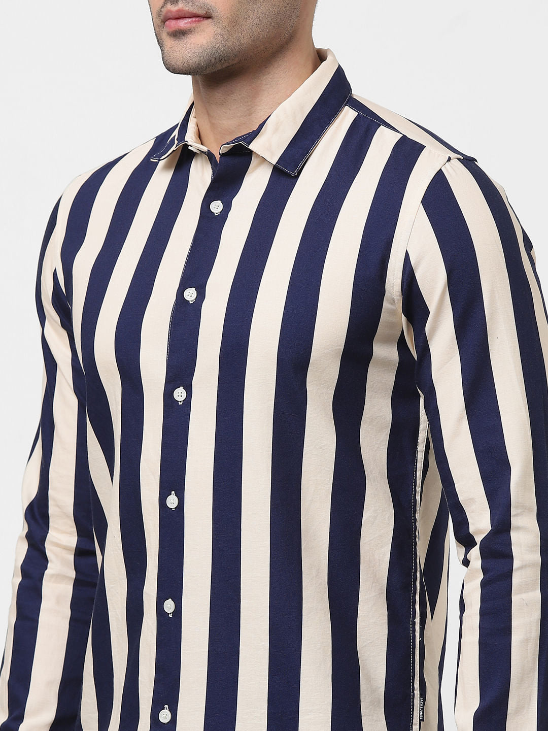 Cream Striped Full Sleeves Shirt