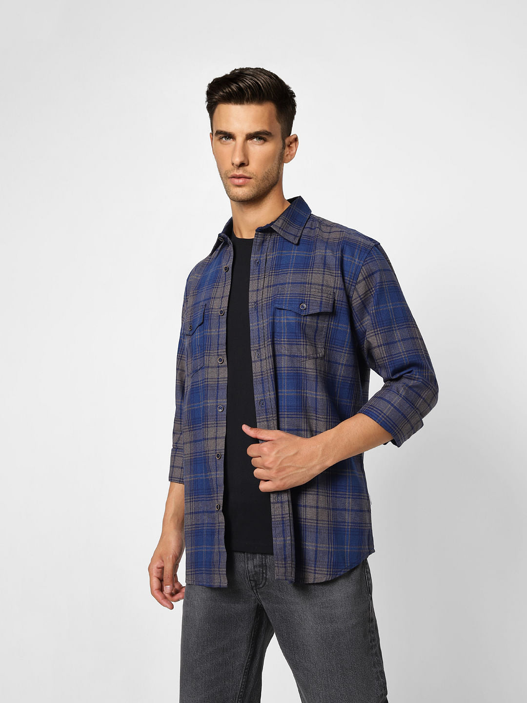Blue Check Full Sleeves Shirt - S