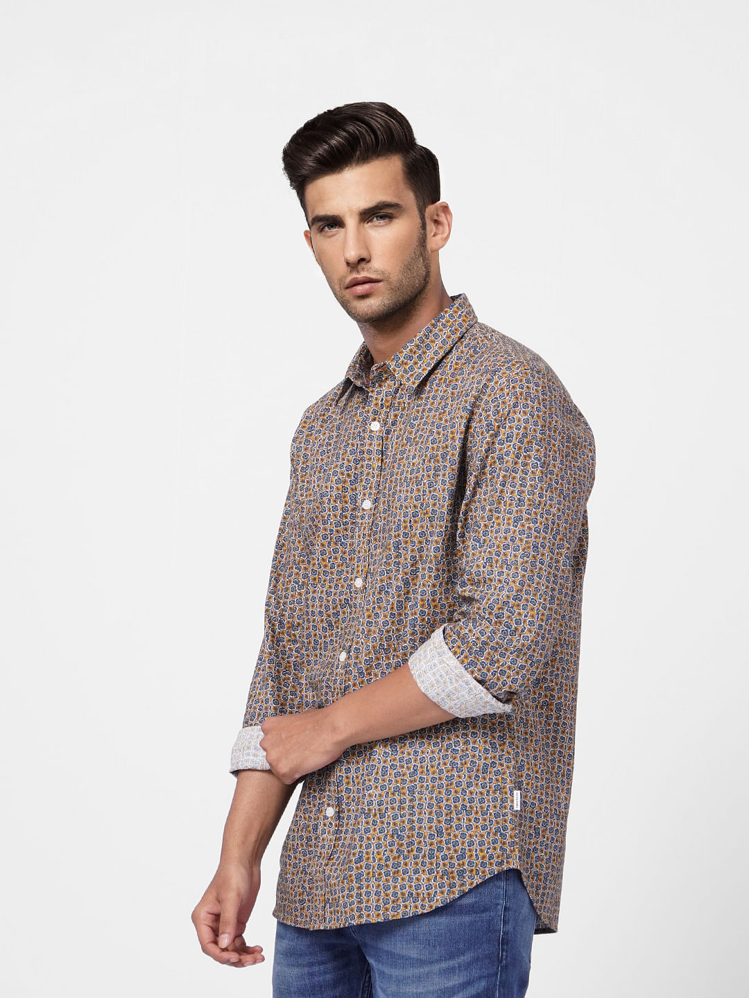 Yellow Abstract Print Full Sleeves Shirt