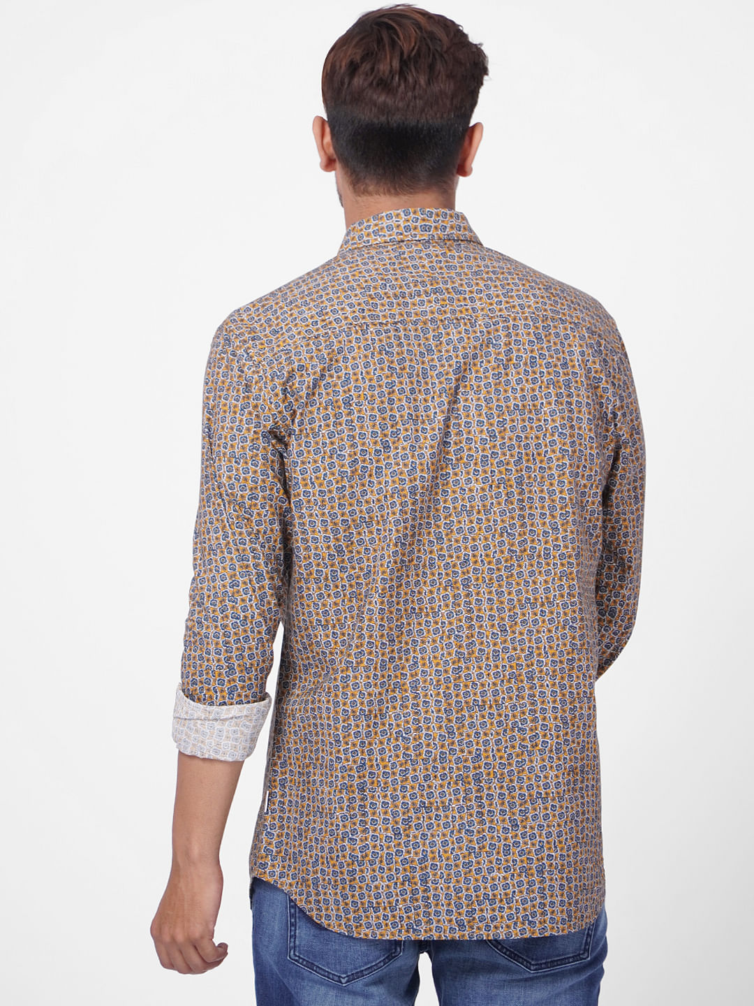 Yellow Abstract Print Full Sleeves Shirt
