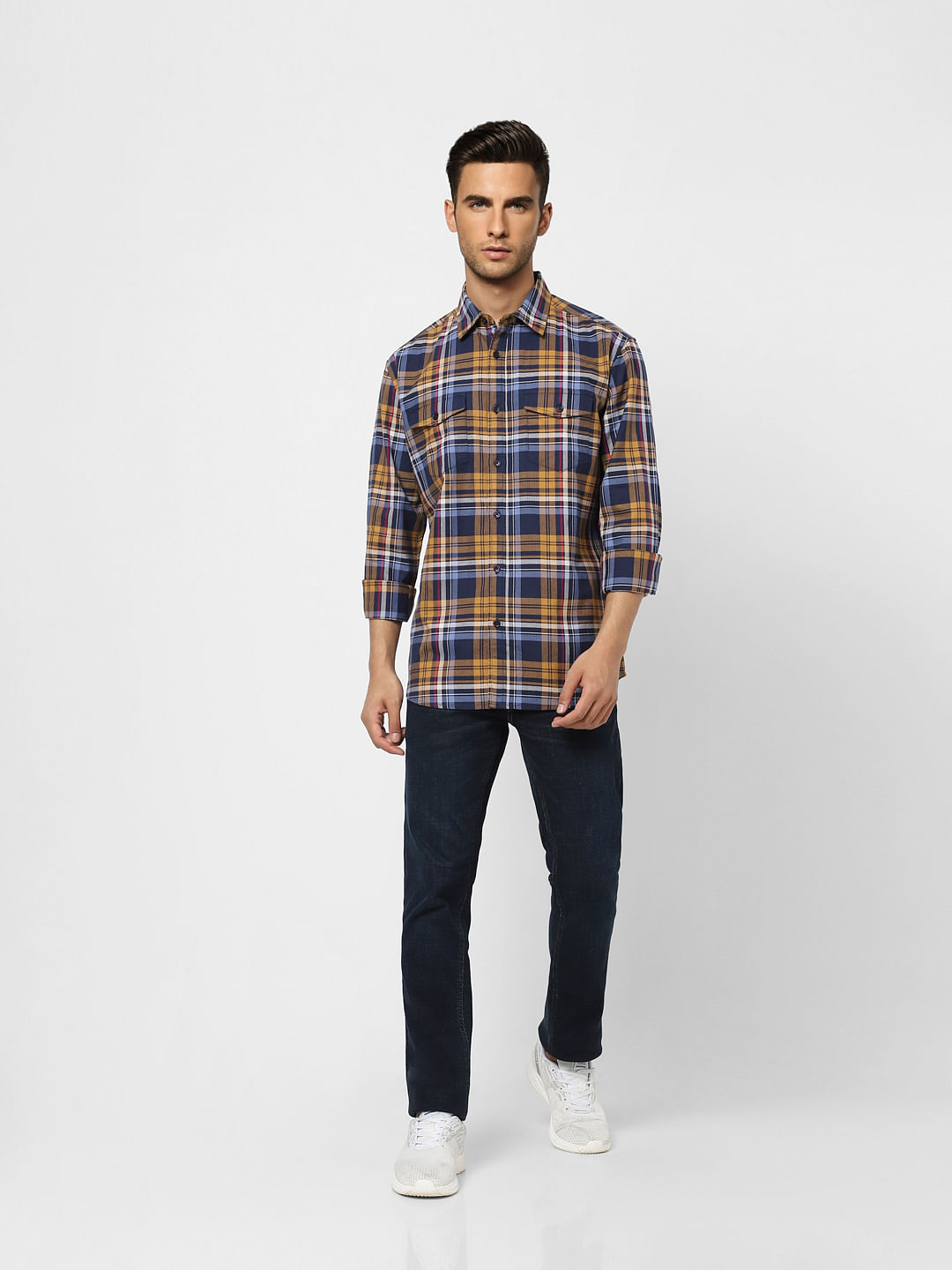 Navy Blue Check Full Sleeves Shirt