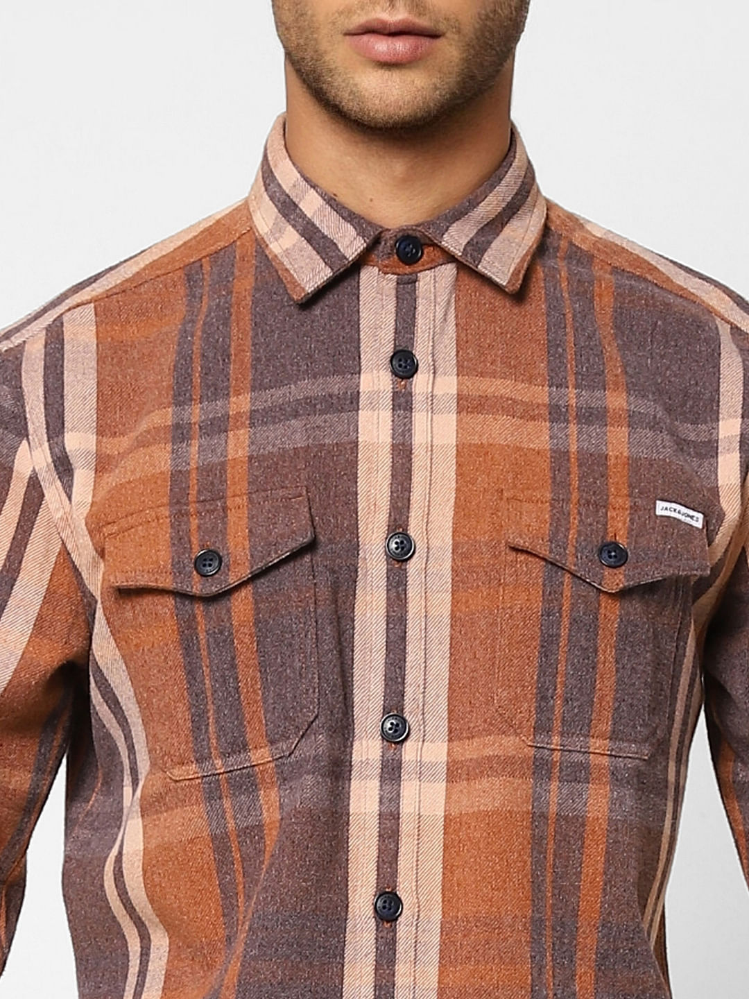 Brown Check Print Full Sleeves Shirt
