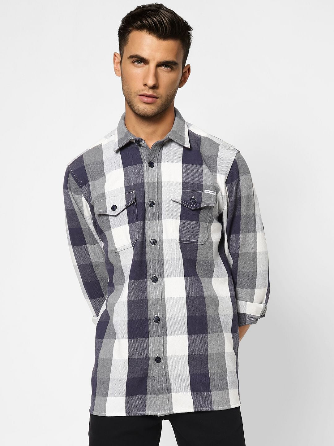 Grey Check Print Full Sleeves Shirt