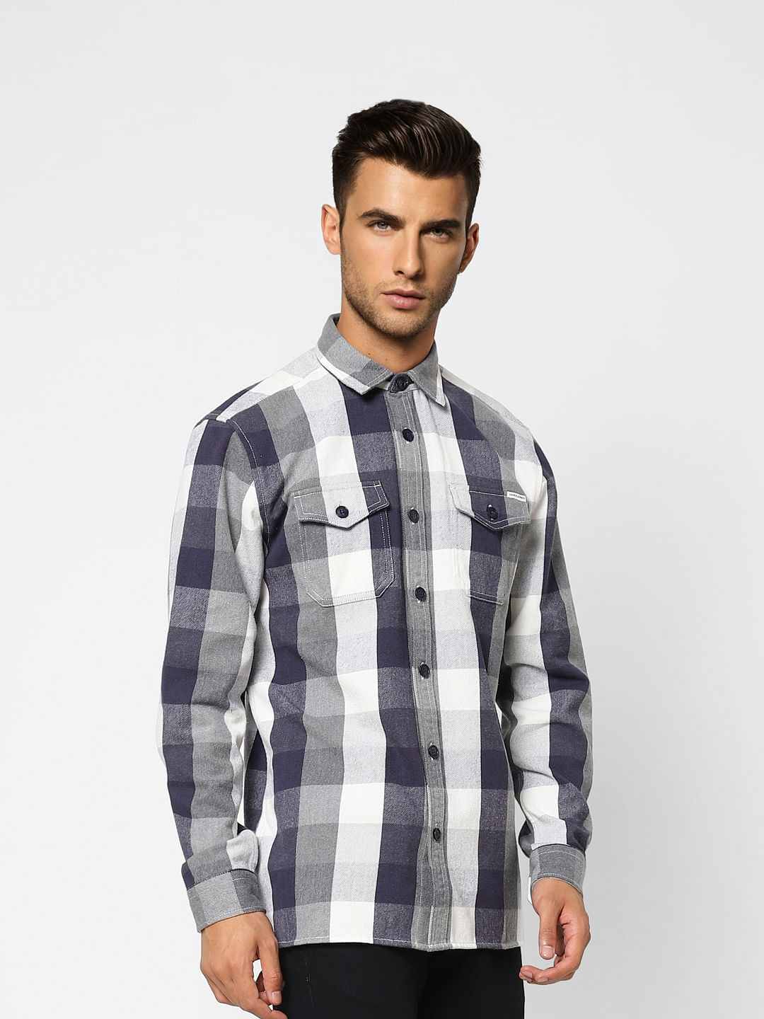 Grey Check Print Full Sleeves Shirt