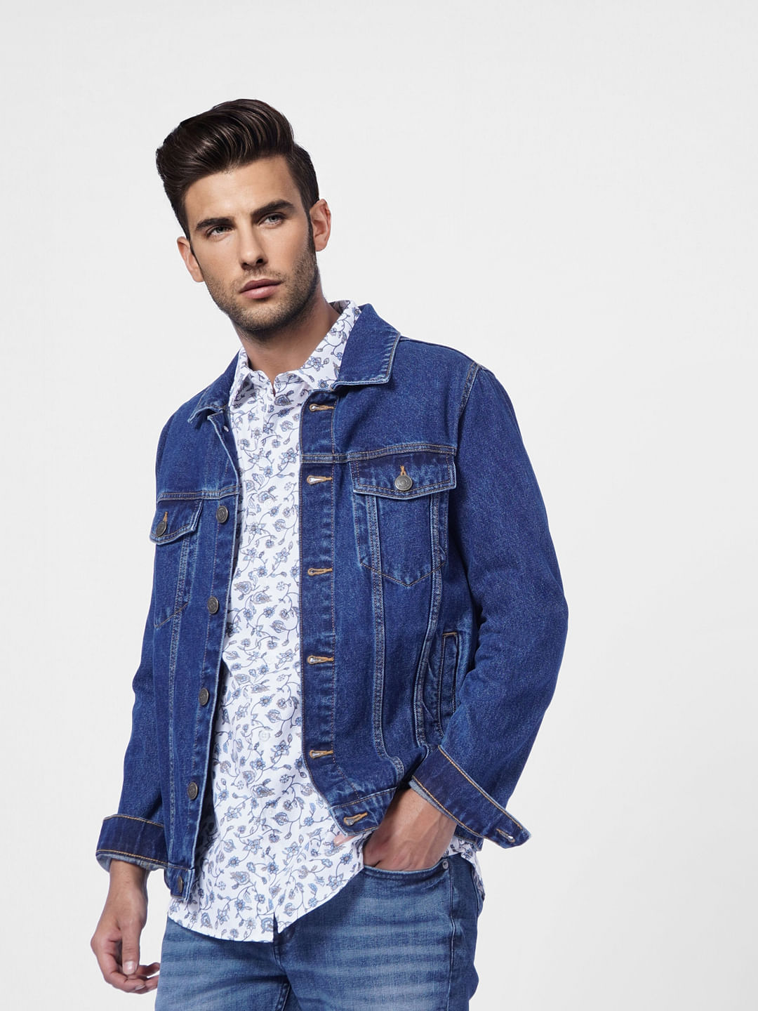 White Floral Full Sleeves Shirt - S