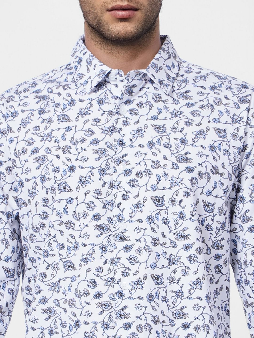 White Floral Full Sleeves Shirt