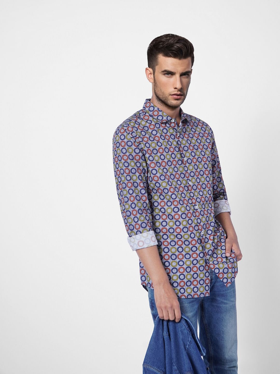 Blue Printed Full Sleeves Shirt - S