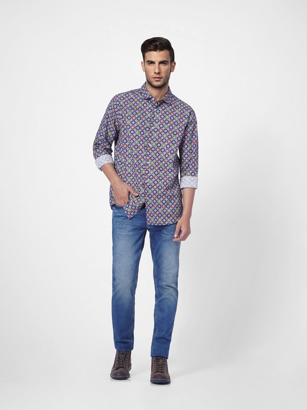 Blue Printed Full Sleeves Shirt