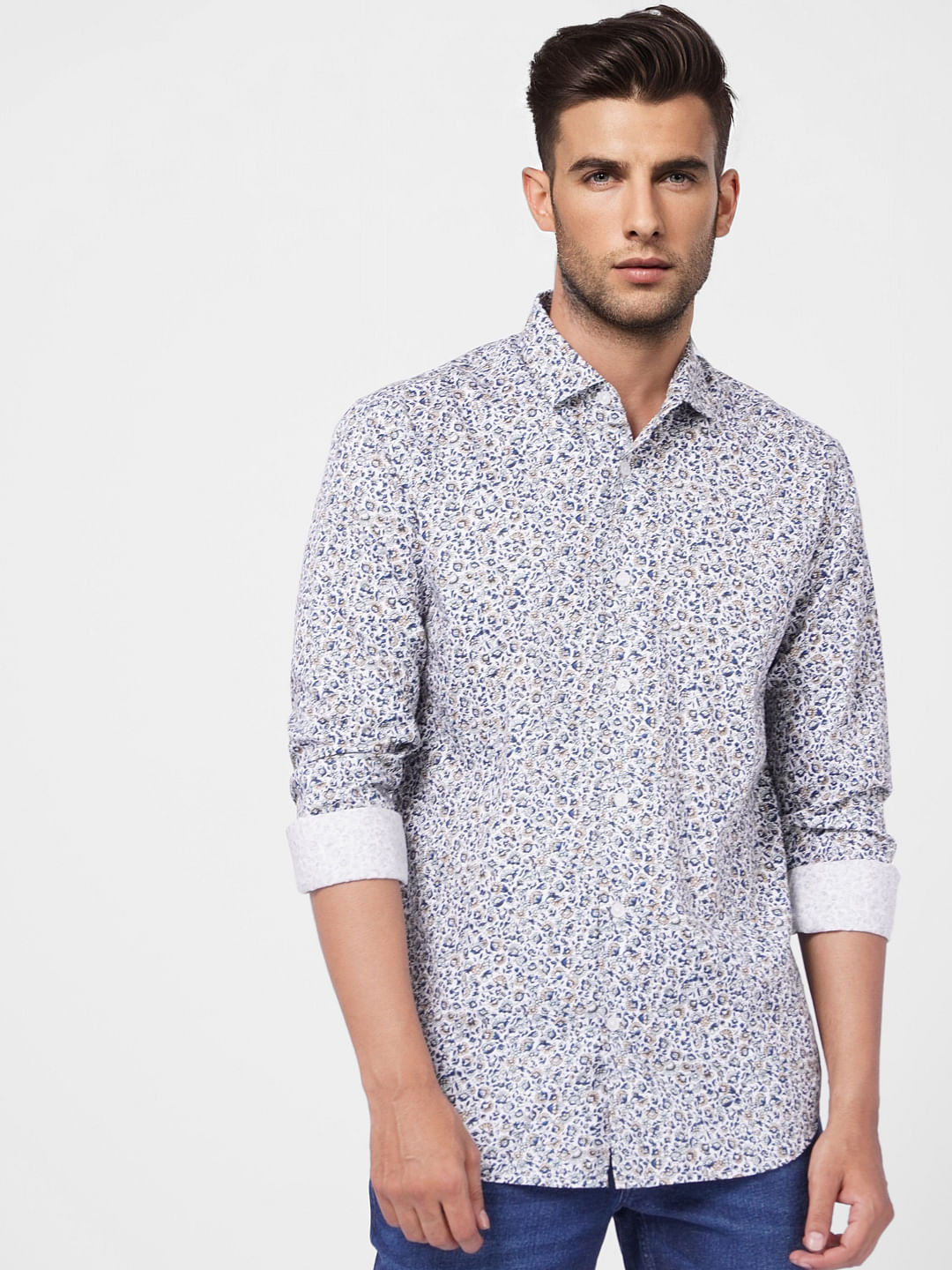 White Printed Full Sleeves Shirt