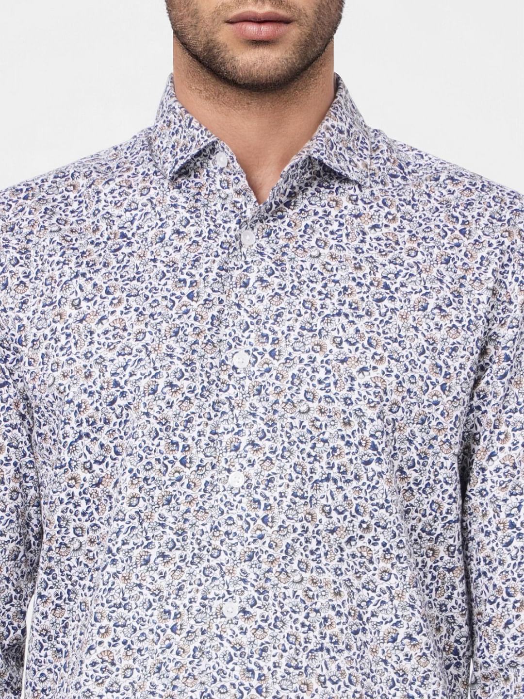 White Printed Full Sleeves Shirt
