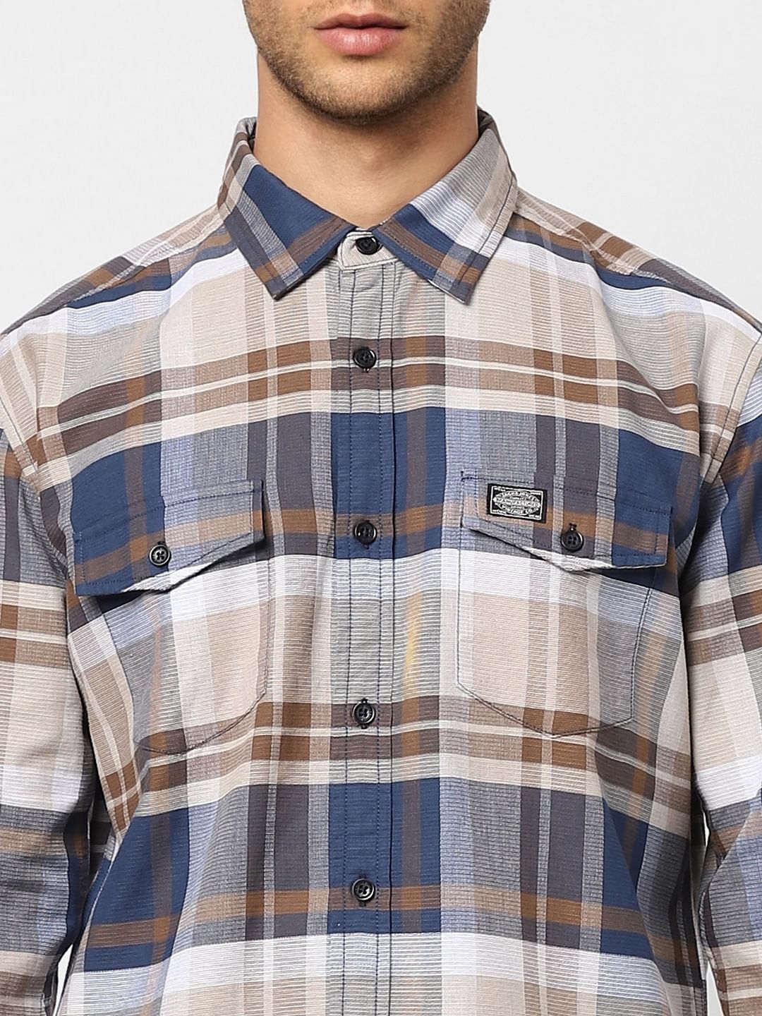 Beige Check Full Sleeves Shirt