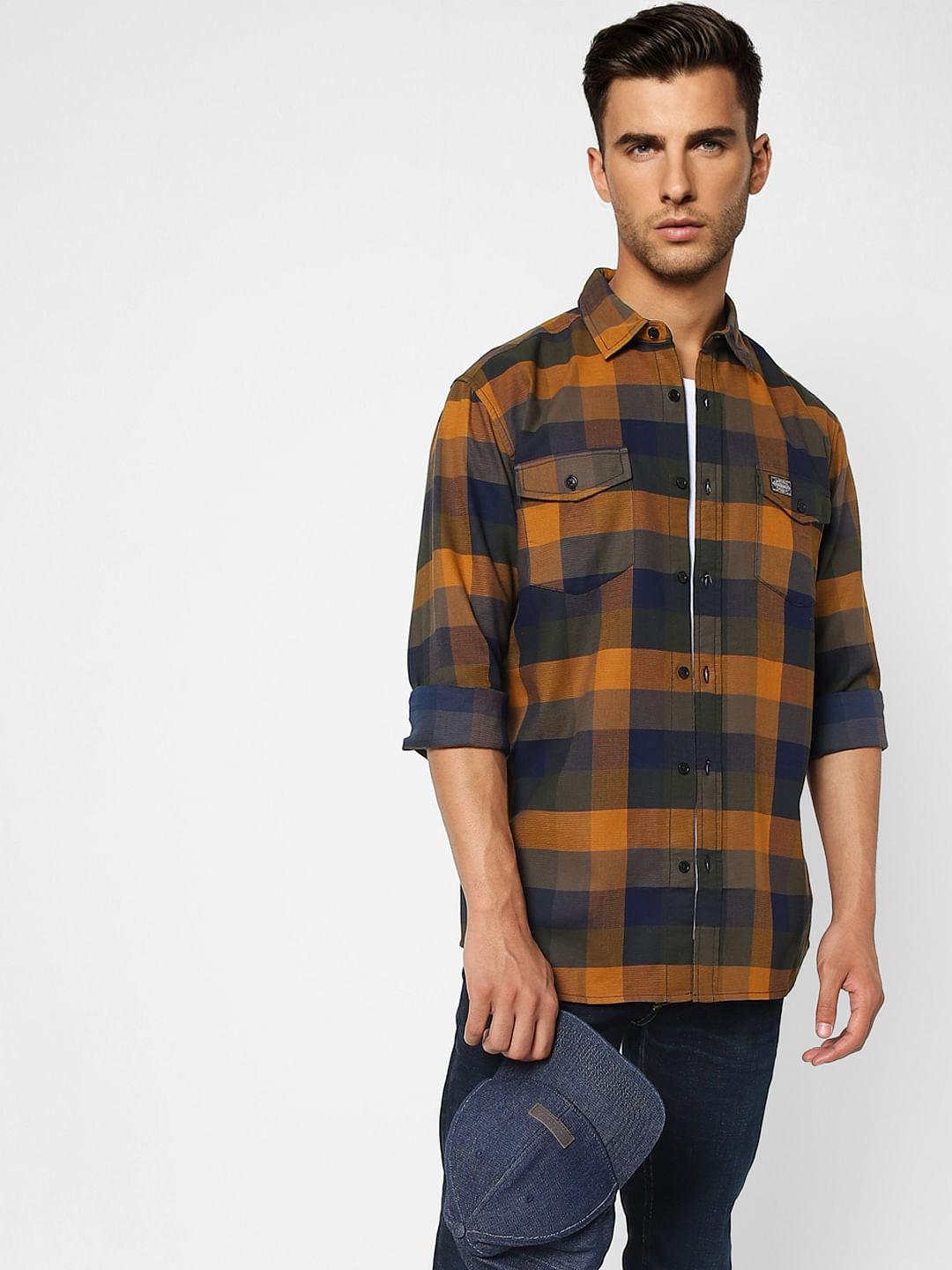 Dark Brown Check Full Sleeves Shirt - S