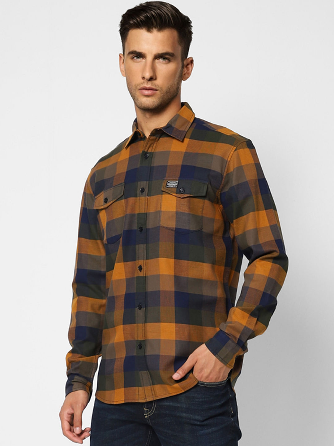 Dark Brown Check Full Sleeves Shirt