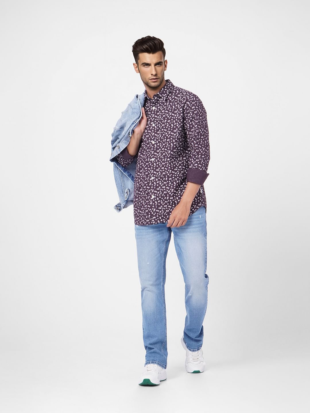 Blue Floral Print Full Sleeves Shirt