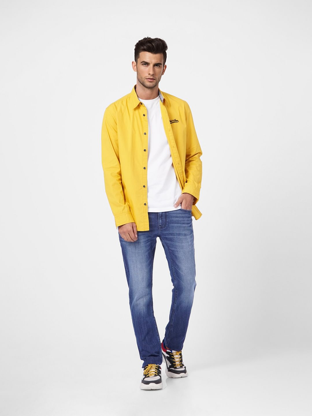 Yellow Logo Print Full Sleeves Shirt