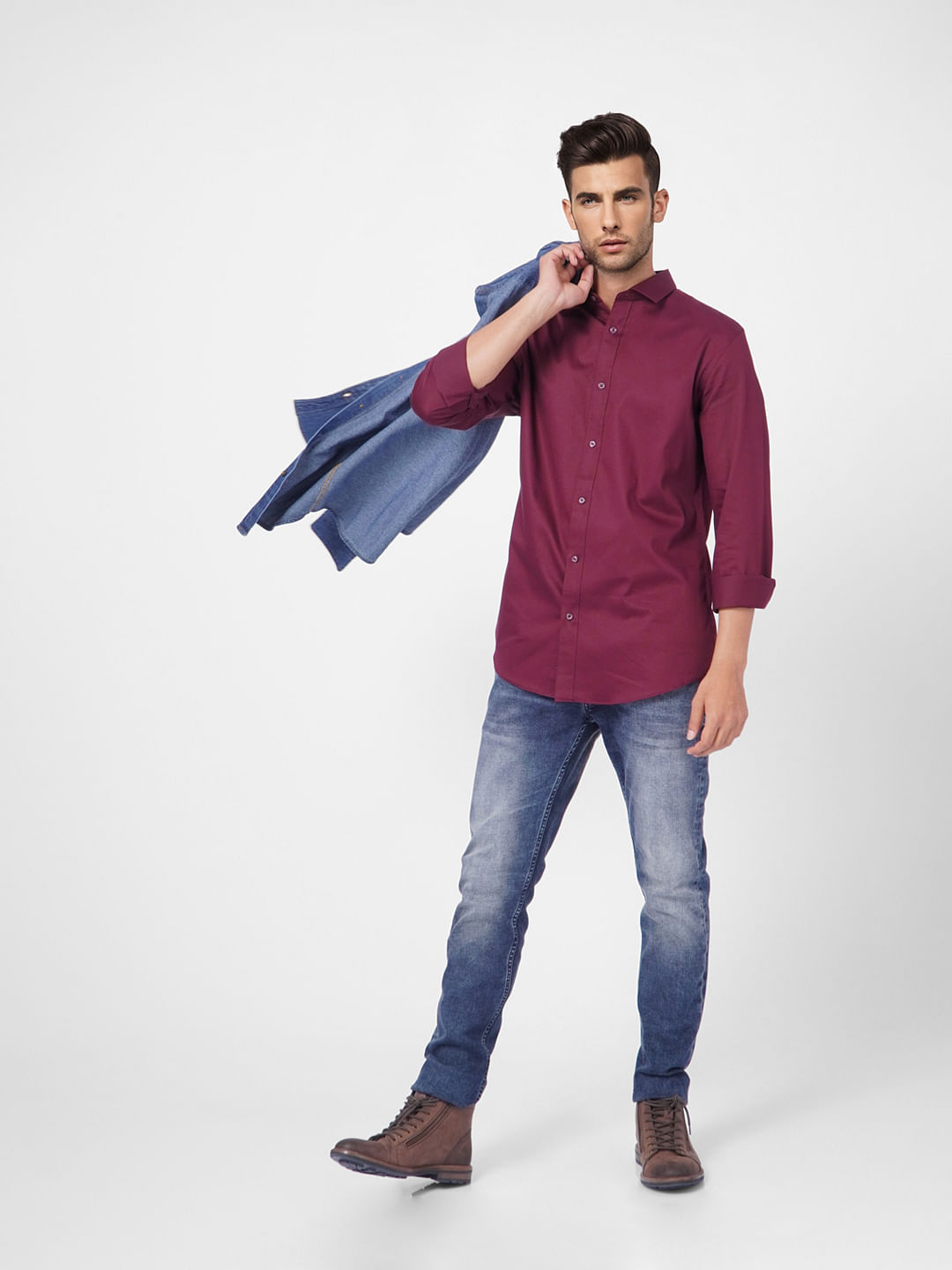 Maroon Formal Full Sleeves Shirt - S