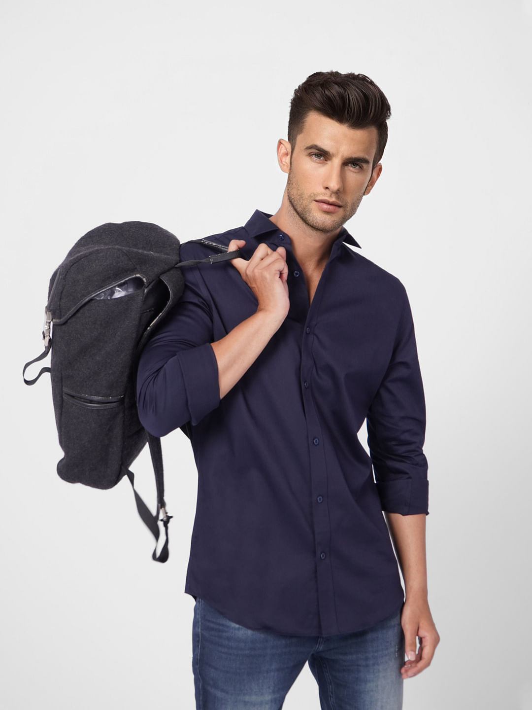 Navy Blue Formal Full Sleeves Shirt - S
