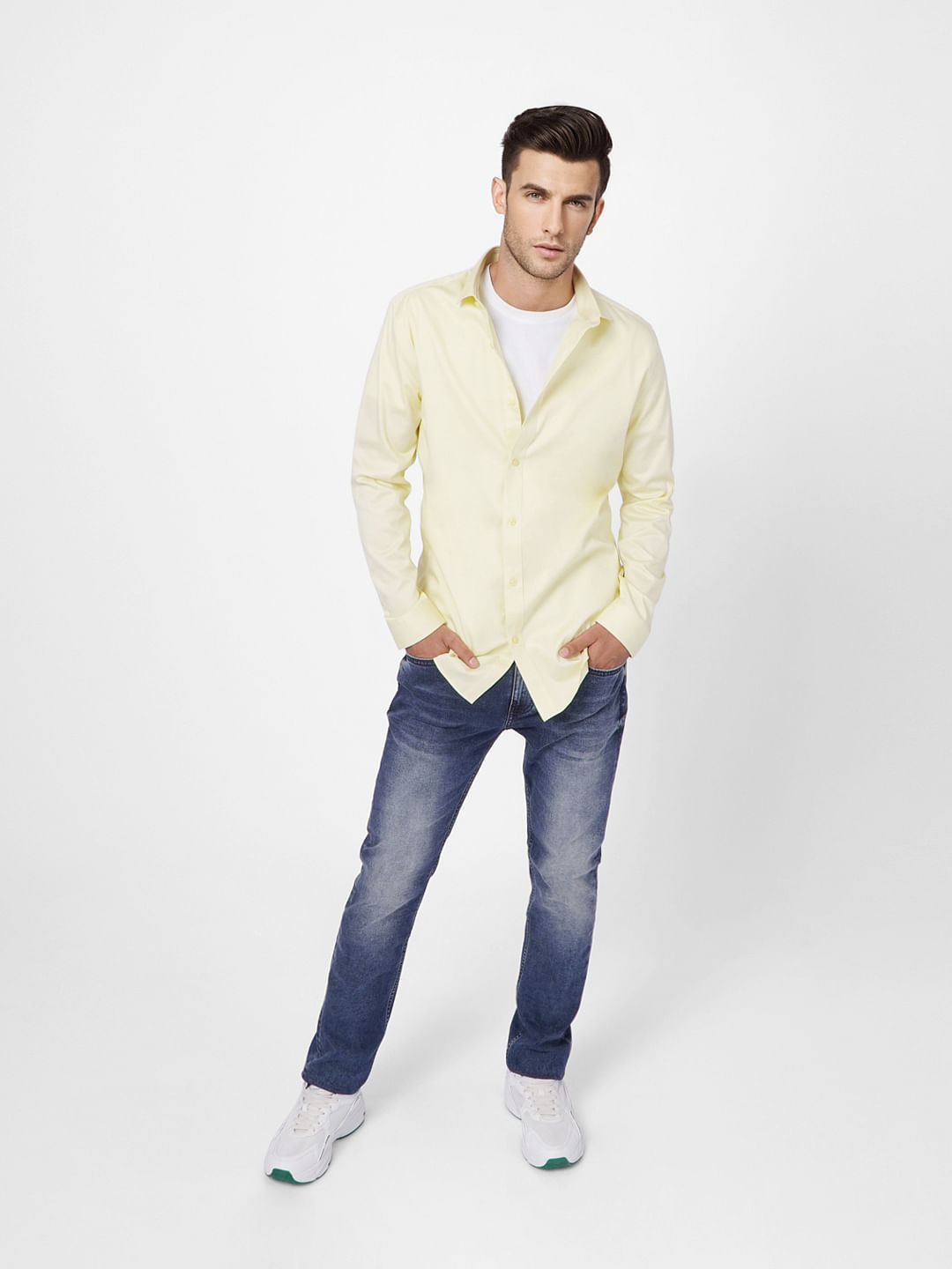 Cream Formal Full Sleeves Shirt - S